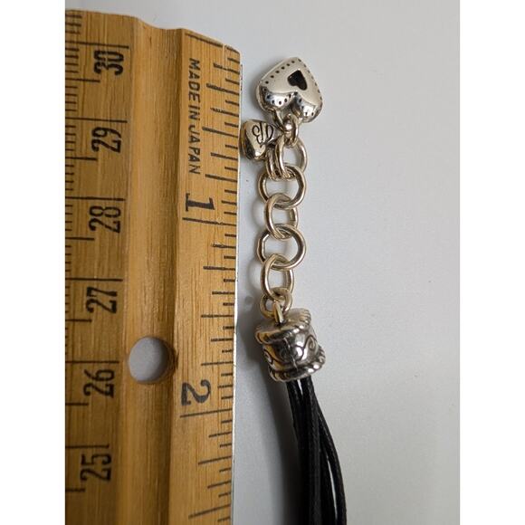 Brighton Heart Style Bracelet 7.5in Black Cord Silver Tone Charm - Picture 7 of 8